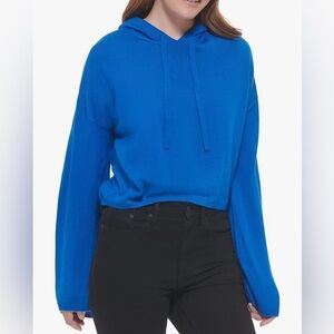 Calvin Klein Women's Chain Stitch V-Neck Sweater Oceana Size S Hoodie